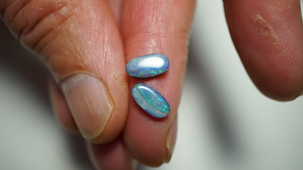 2.2ct Matched Boulder Opal Pair - Green & Gold Pinfire on Mid Blue Host Body Tone