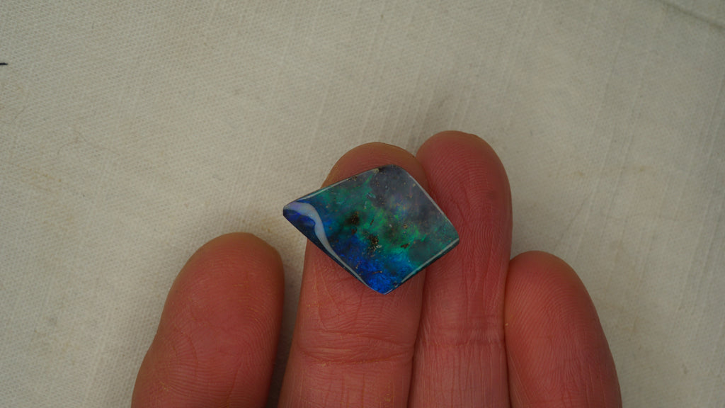 12.9 ct Kite-Shaped Boulder Opal - Blue Base with Green & Aqua Flash