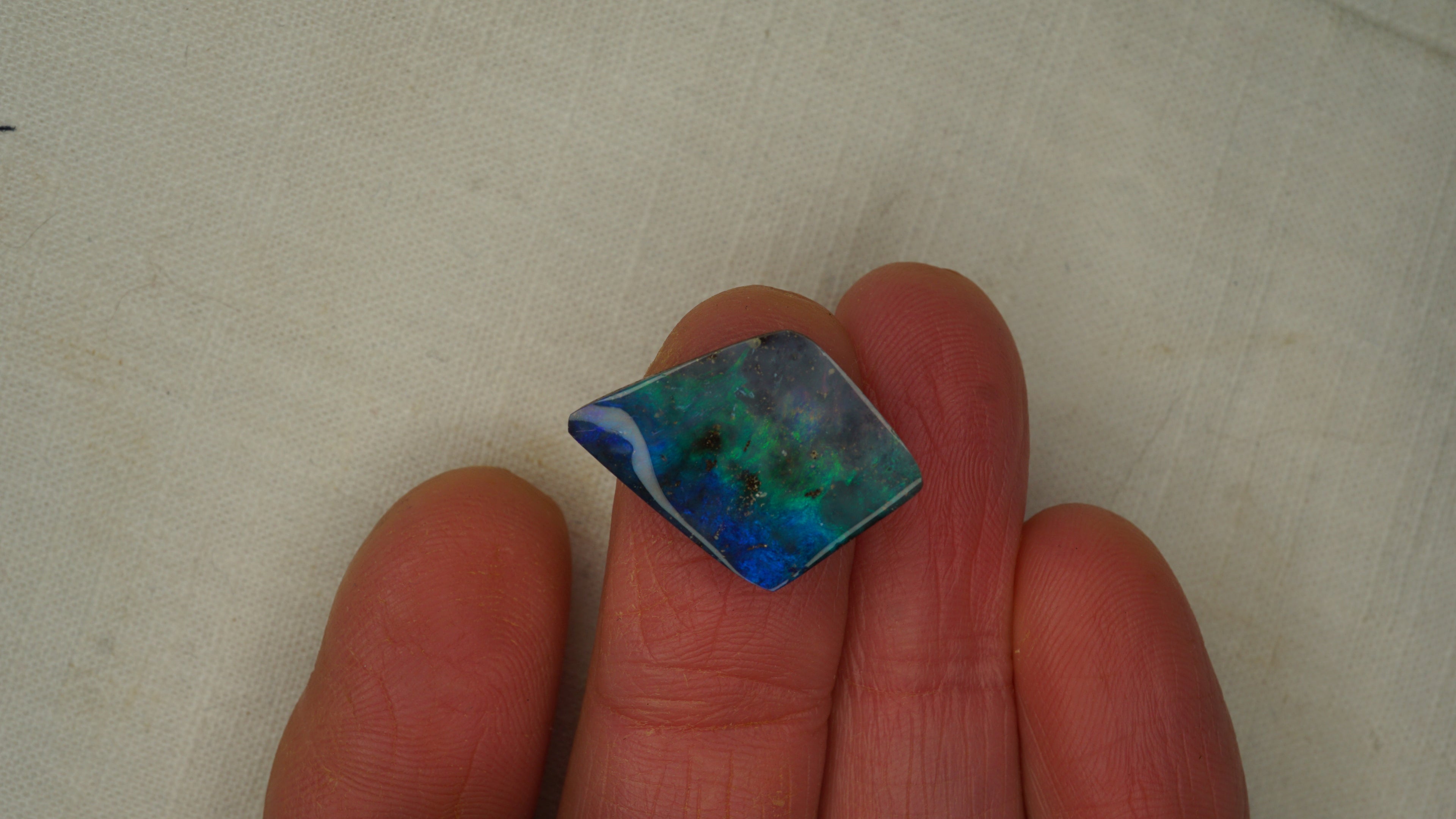 12.9 ct Kite-Shaped Boulder Opal - Blue Base with Green & Aqua Flash
