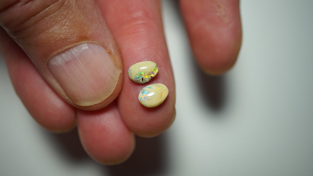 2.3ct Boulder Opal Pair - Green & Aqua Flash on Natural Ironstone