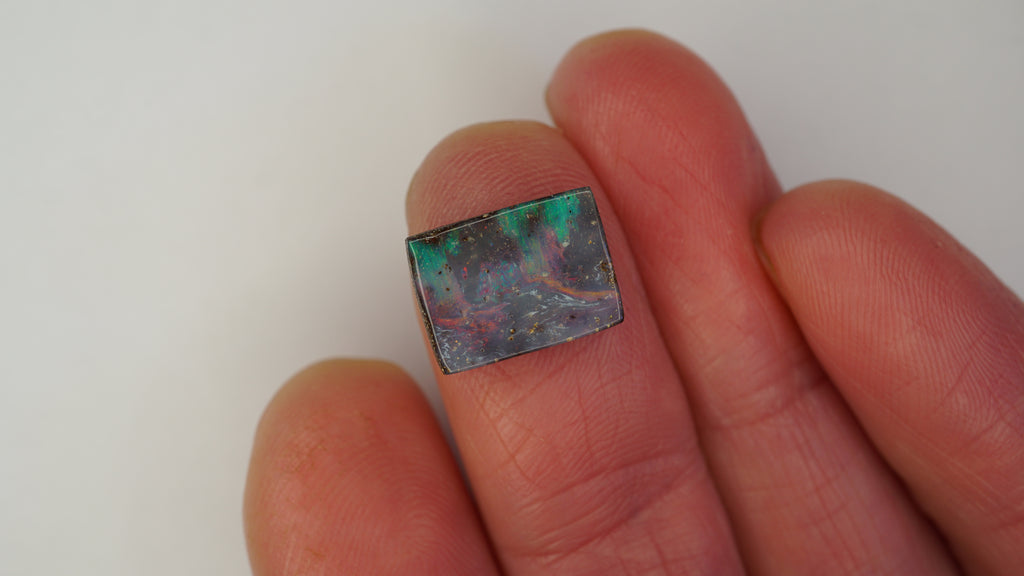 4.0 ct Rectangular Boulder Opal - Layered Structure with Crimson & Green Colour