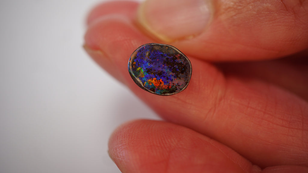 4.3ct Boulder Opal - Green & Blue Play Through Ironstone Matrix with Directional Neon Blue, Orange & Red