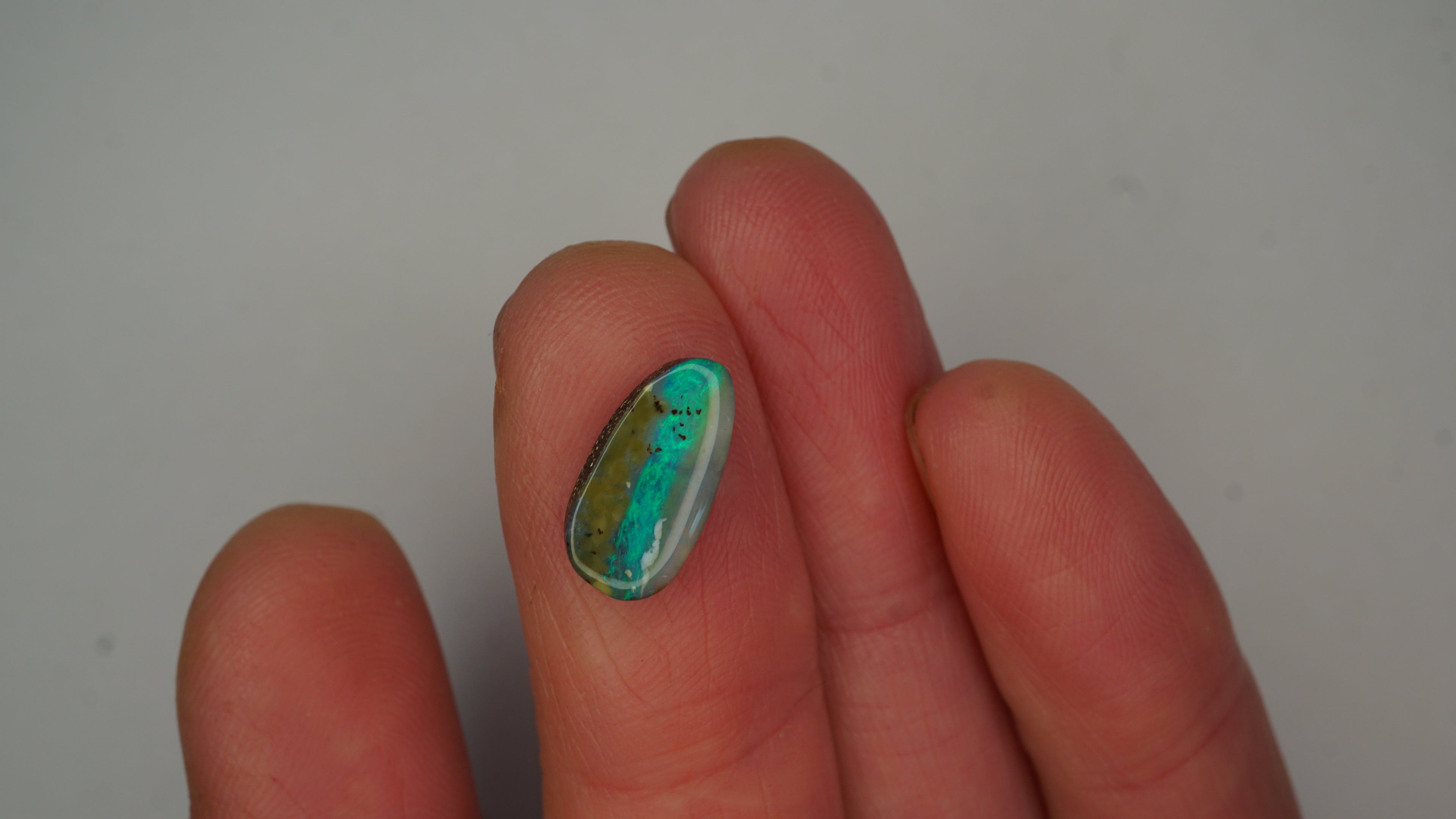 Emerald River Boulder Opal - Green Play on Laurel Base with Natural Inclusions