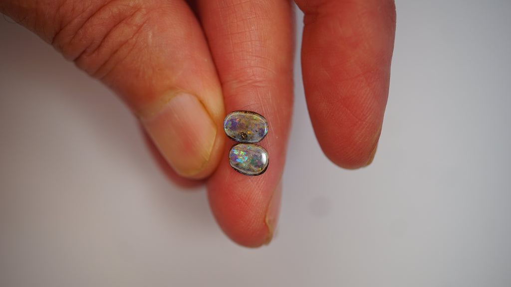 1.9 ct Matched Black Boulder Opal Pair - Teal & Green Flash