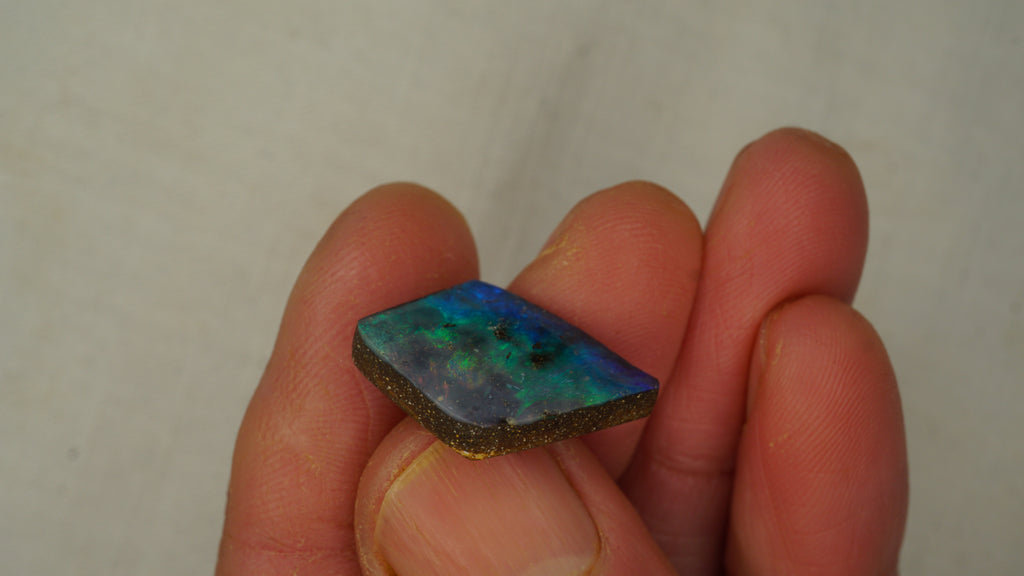 12.9 ct Kite-Shaped Boulder Opal - Blue Base with Green & Aqua Flash