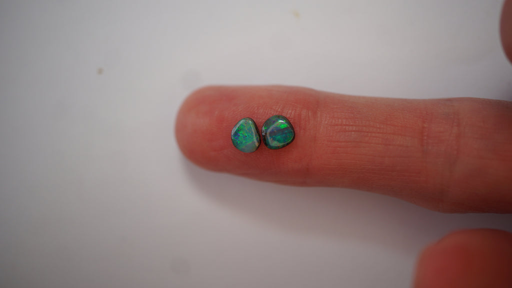 1.0ct Matched Boulder Opal Pair - Bright Green Pinfire