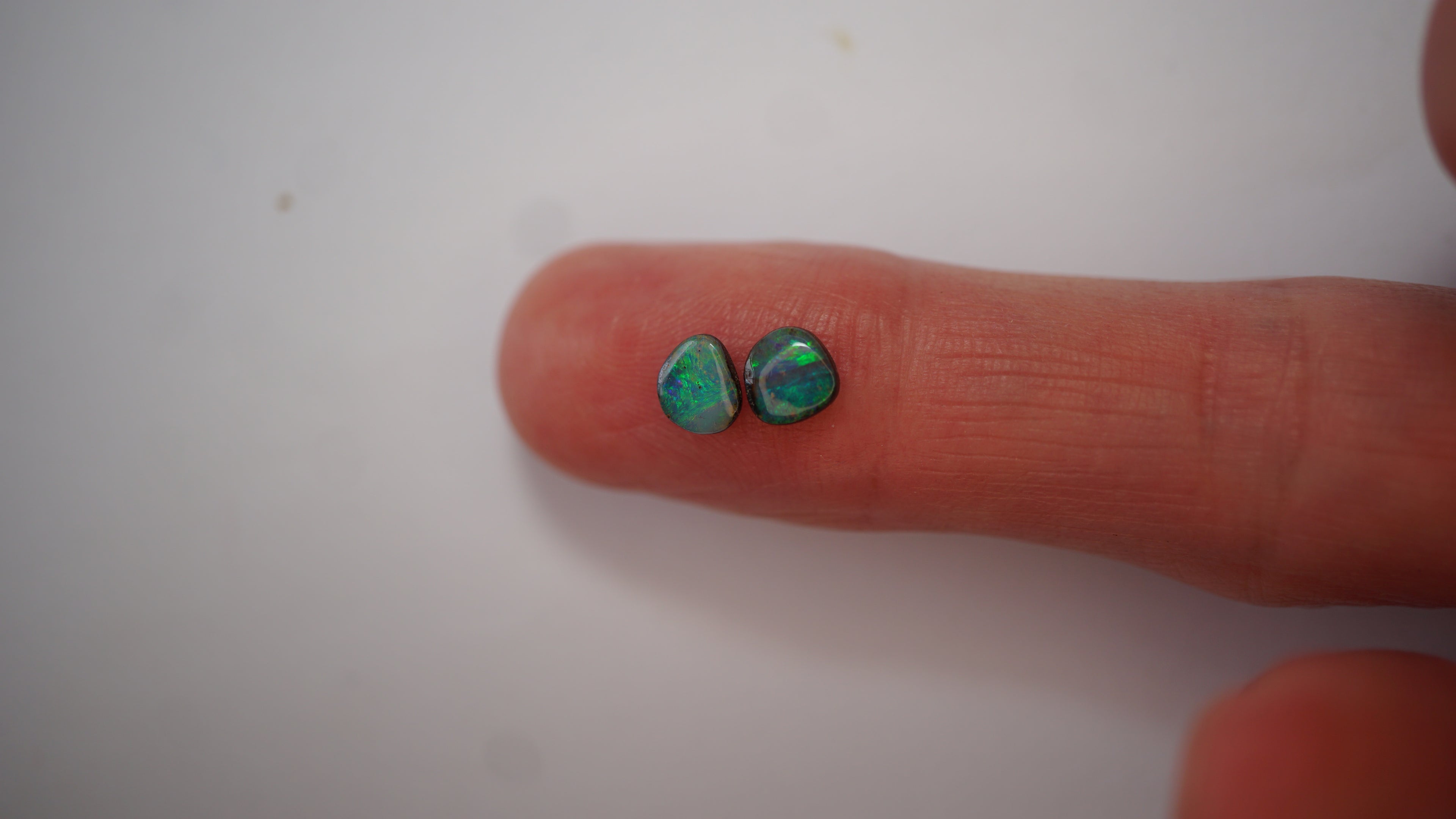 1.0ct Matched Boulder Opal Pair - Bright Green Pinfire