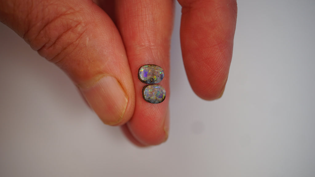 1.9 ct Matched Black Boulder Opal Pair - Teal & Green Flash