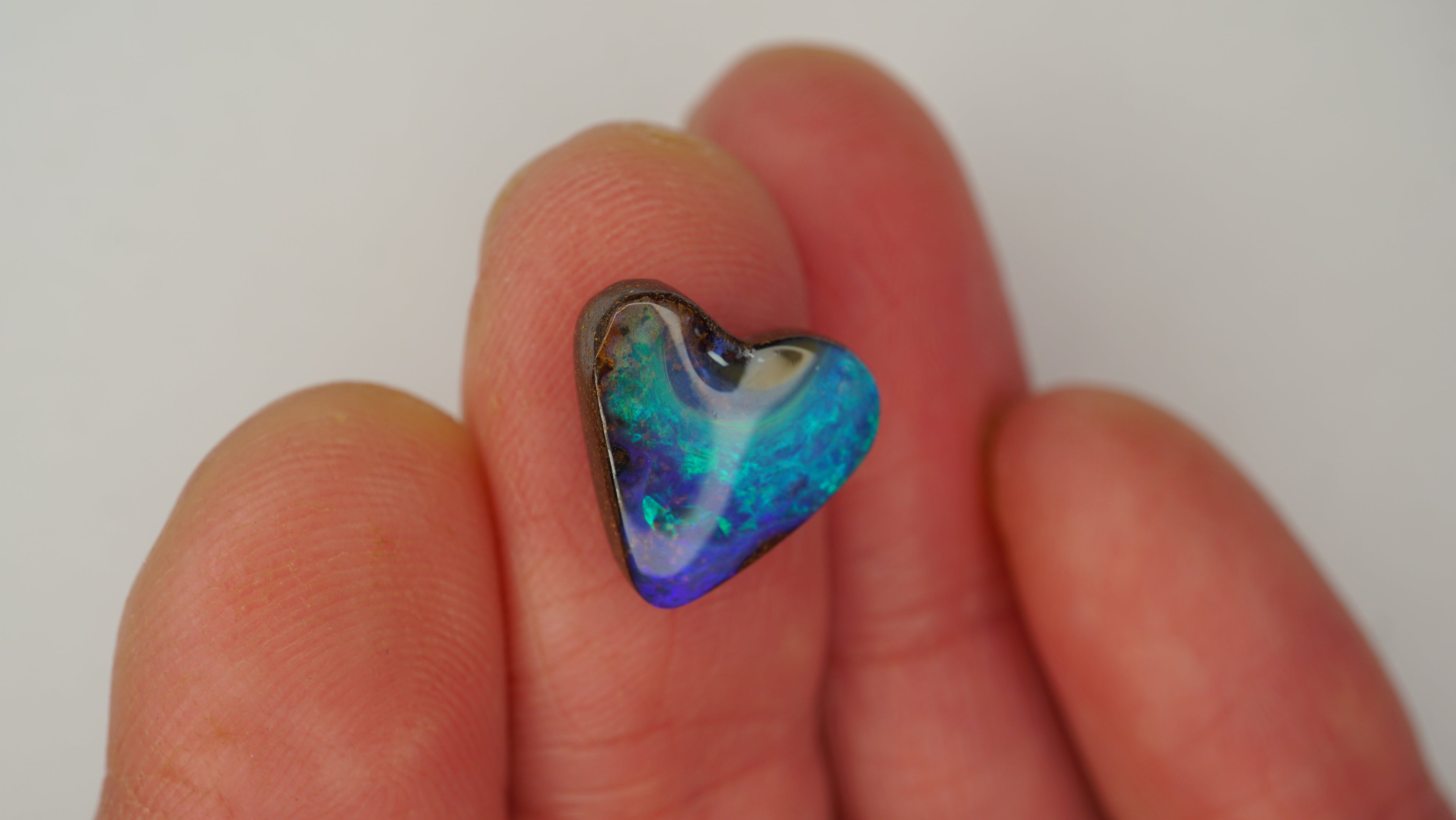 7.5ct Heart-Shaped Boulder Opal - Green Broad Flash with Blue Undertones