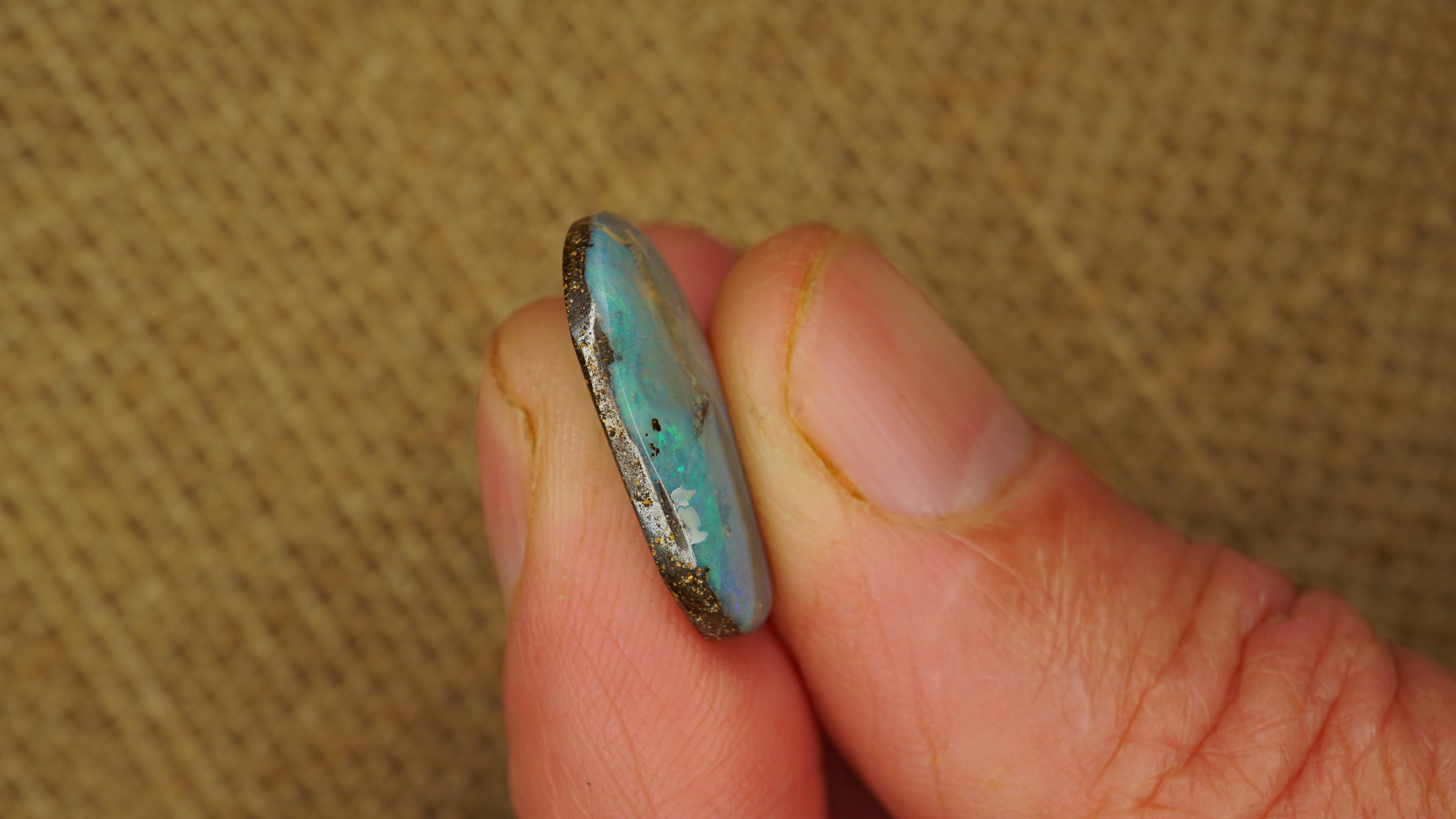 8.8ct Boulder Opal - Blue-Green Play with Light Purple Band on Natural Host Body Tone - Polished Boulder Opal (8.8ct)