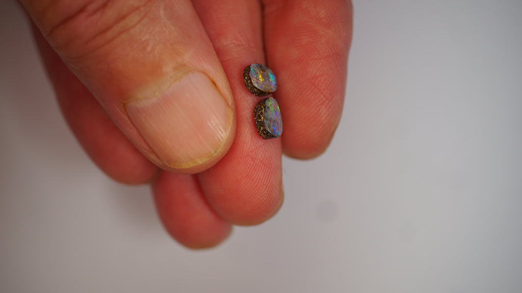 1.9 ct Matched Black Boulder Opal Pair - Teal & Green Flash