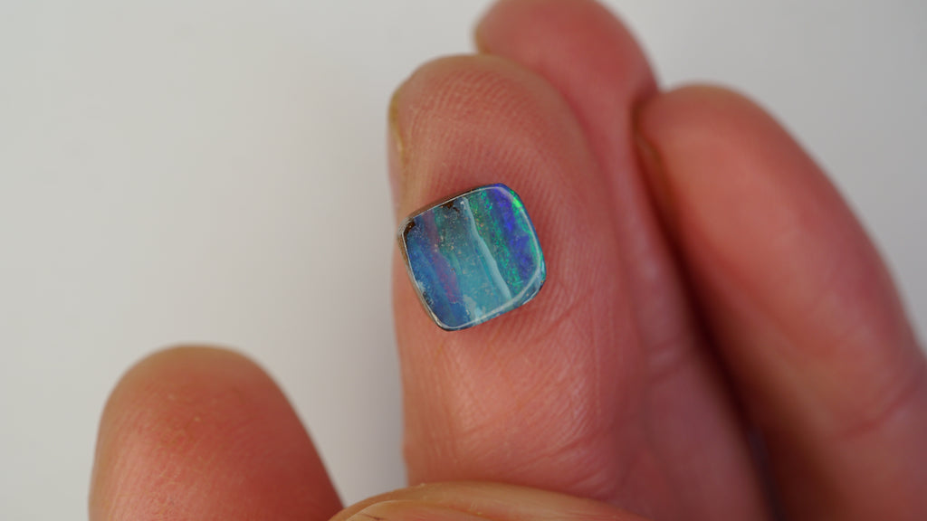2.2 ct Square Blue Boulder Opal - Green, Blue & Purple Colour Bands