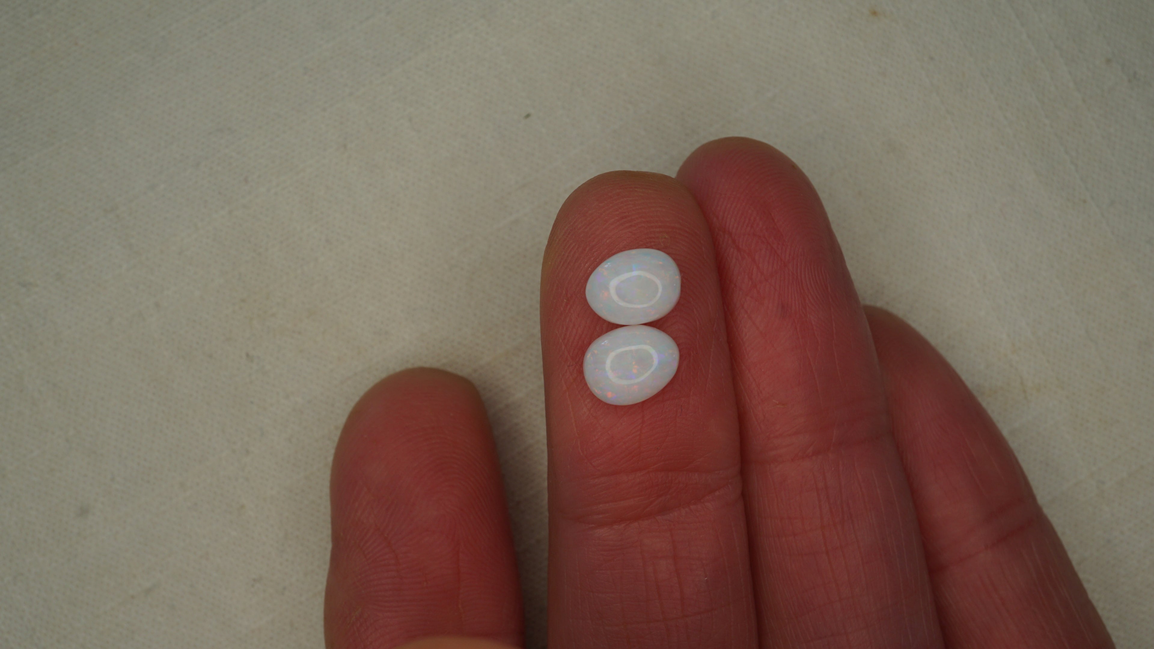 2.6ct Matched White Opal Pair - Soft Pastel Fire