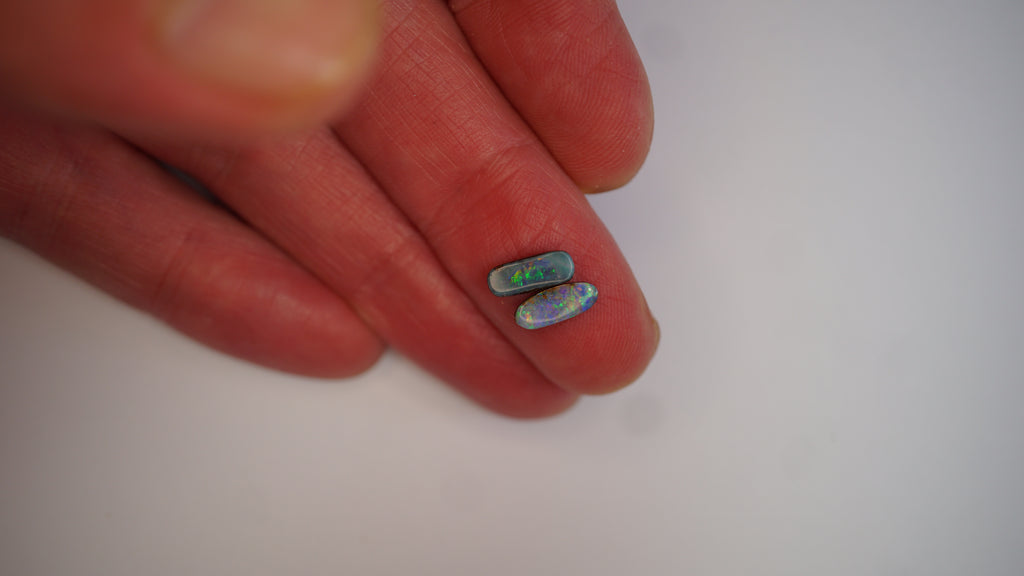 2.09ct Sky Blue Boulder Opal Pair - Green & Violet Flash