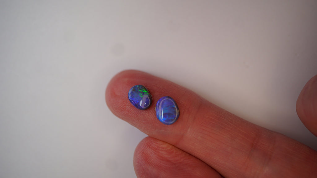 2.5ct Matched Boulder Opal Pair - Neon Green Play on Royal Blue Host Body Tone