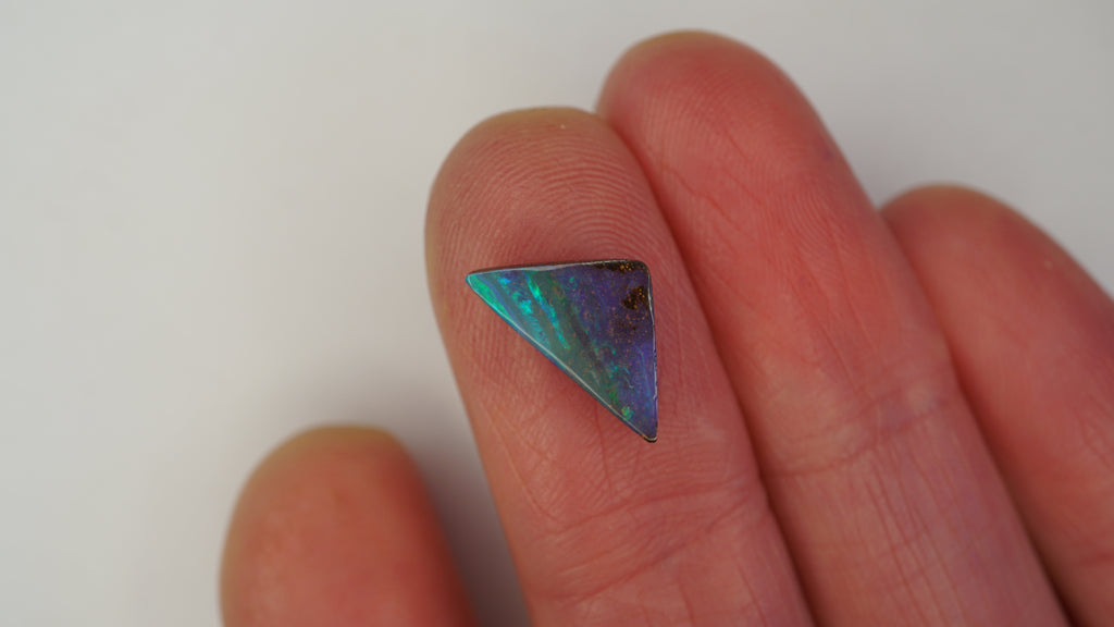 2.8 ct Triangular Blue Boulder Opal - Green Linear Colour Play