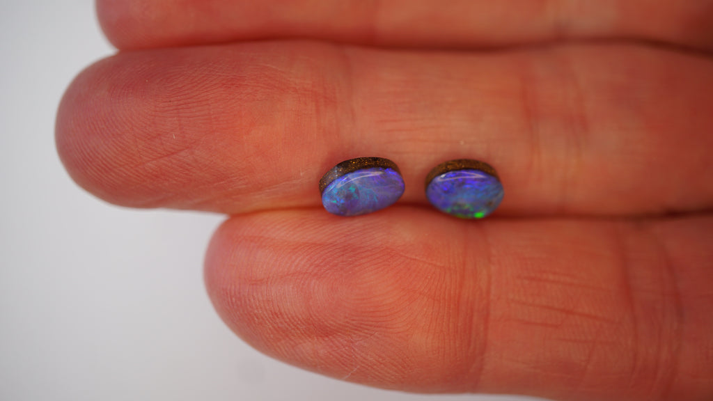 2.5ct Matched Boulder Opal Pair - Neon Green Play on Royal Blue Host Body Tone