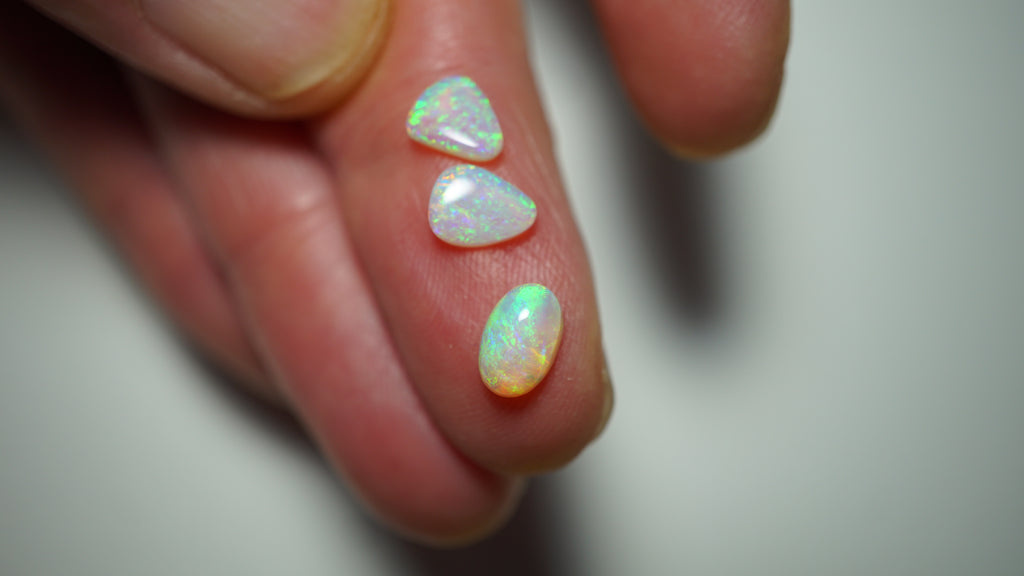 2.75ct Crystal Boulder Opal Trio - Green & Gold Pinfire with Red Highlights