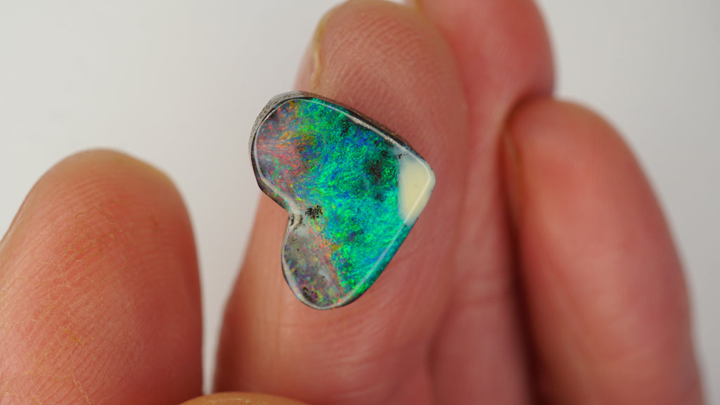 5.1ct Heart-Shaped Boulder Opal - Multicolour Green-Dominant Fire