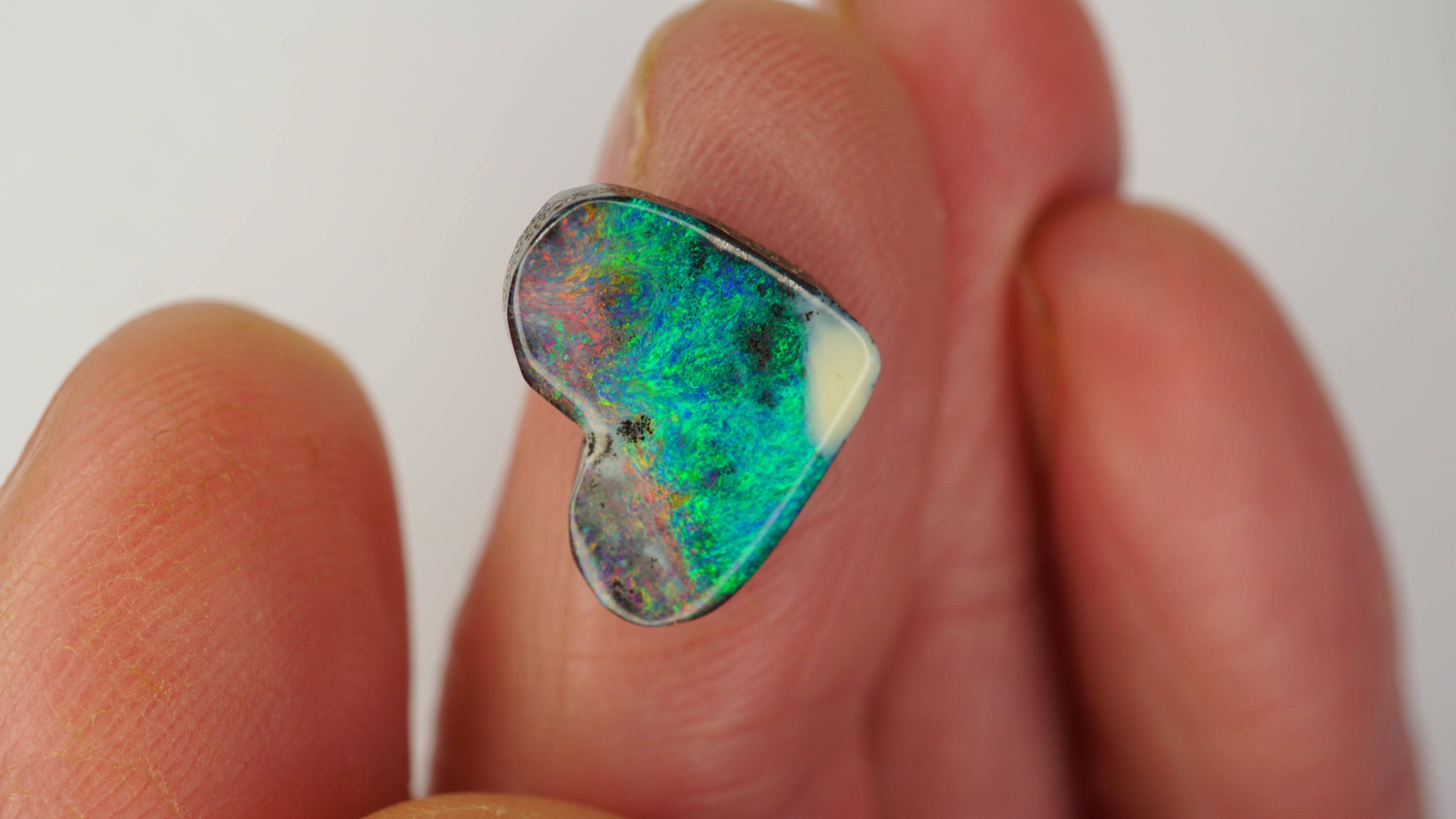 5.1ct Heart-Shaped Boulder Opal - Multicolour Green-Dominant Fire