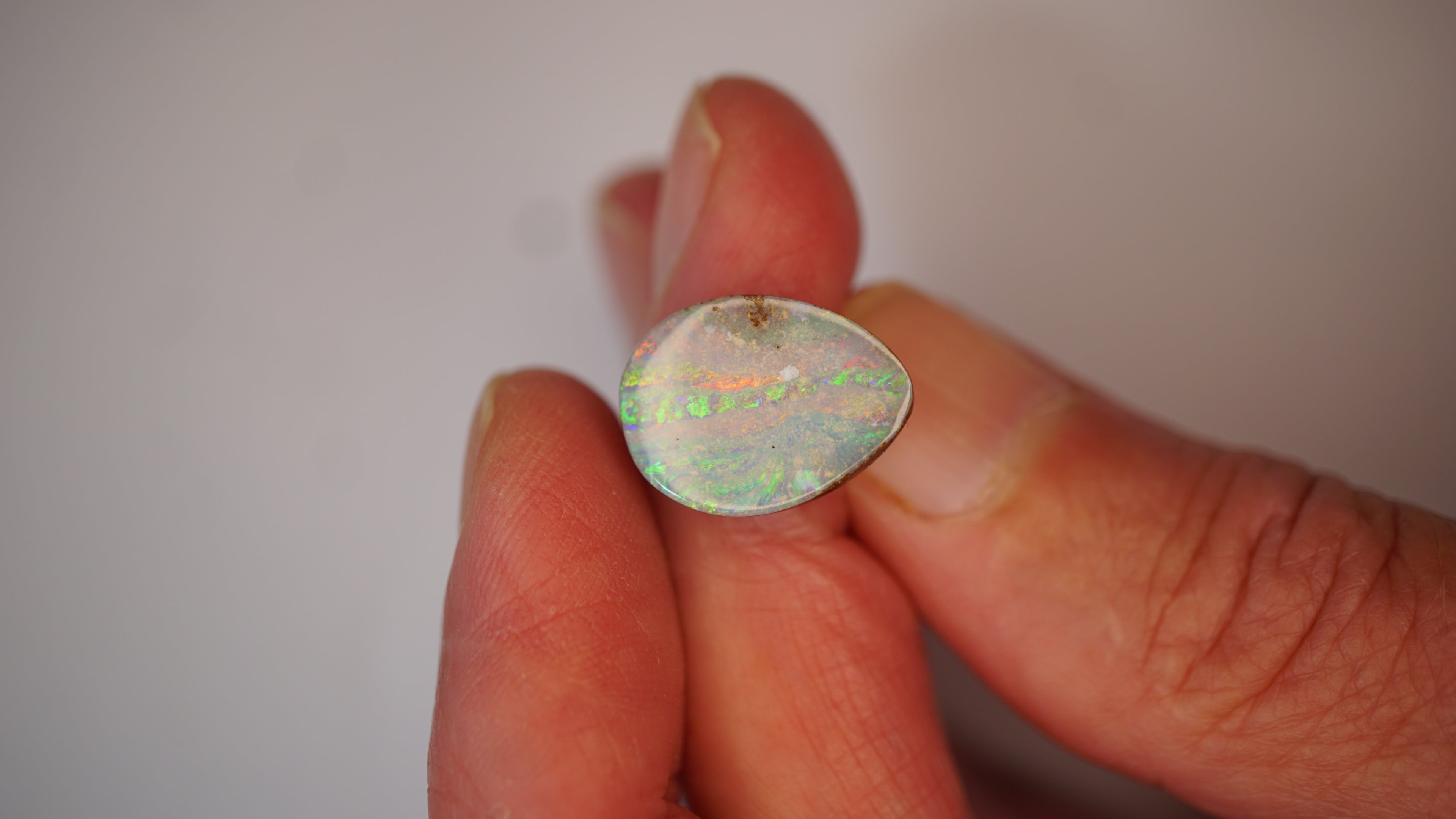 10.3ct Boulder Opal - Streaks of Pink, Gold & Green Pinfire on Light Green Host Body Tone