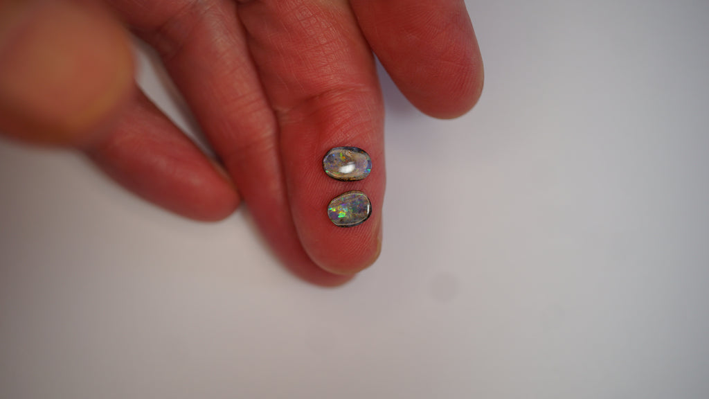 Shadowfire" - 1.9ct Black Boulder Opal Pair with Teal & Green Flash