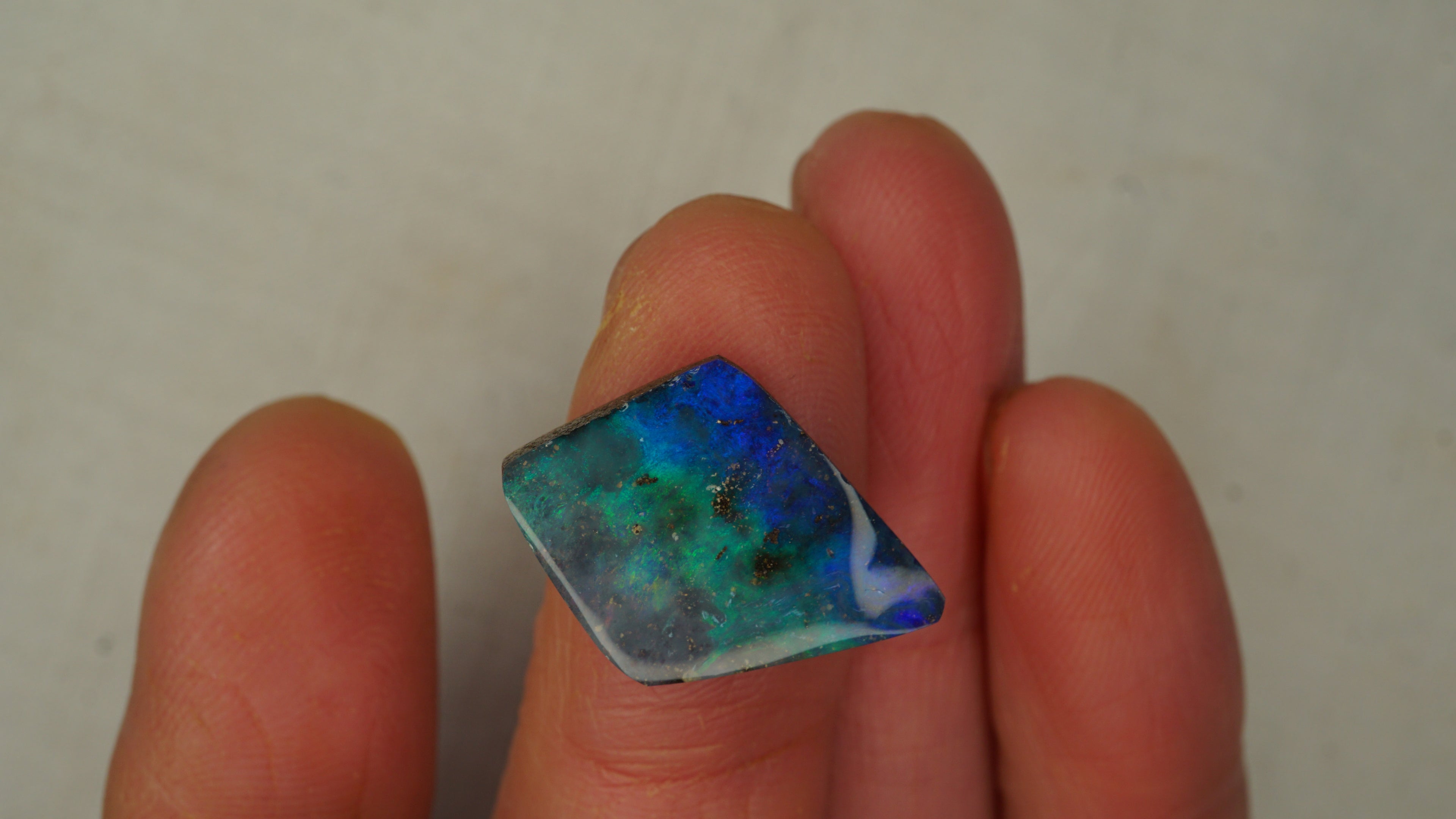 12.9 ct Kite-Shaped Boulder Opal - Blue Base with Green & Aqua Flash