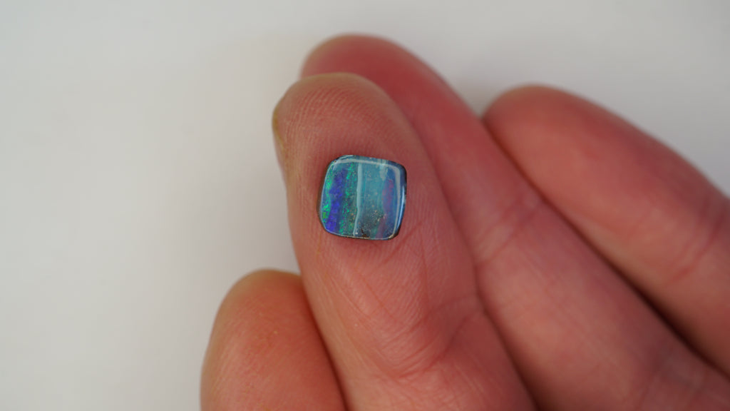 2.2 ct Square Blue Boulder Opal - Green, Blue & Purple Colour Bands