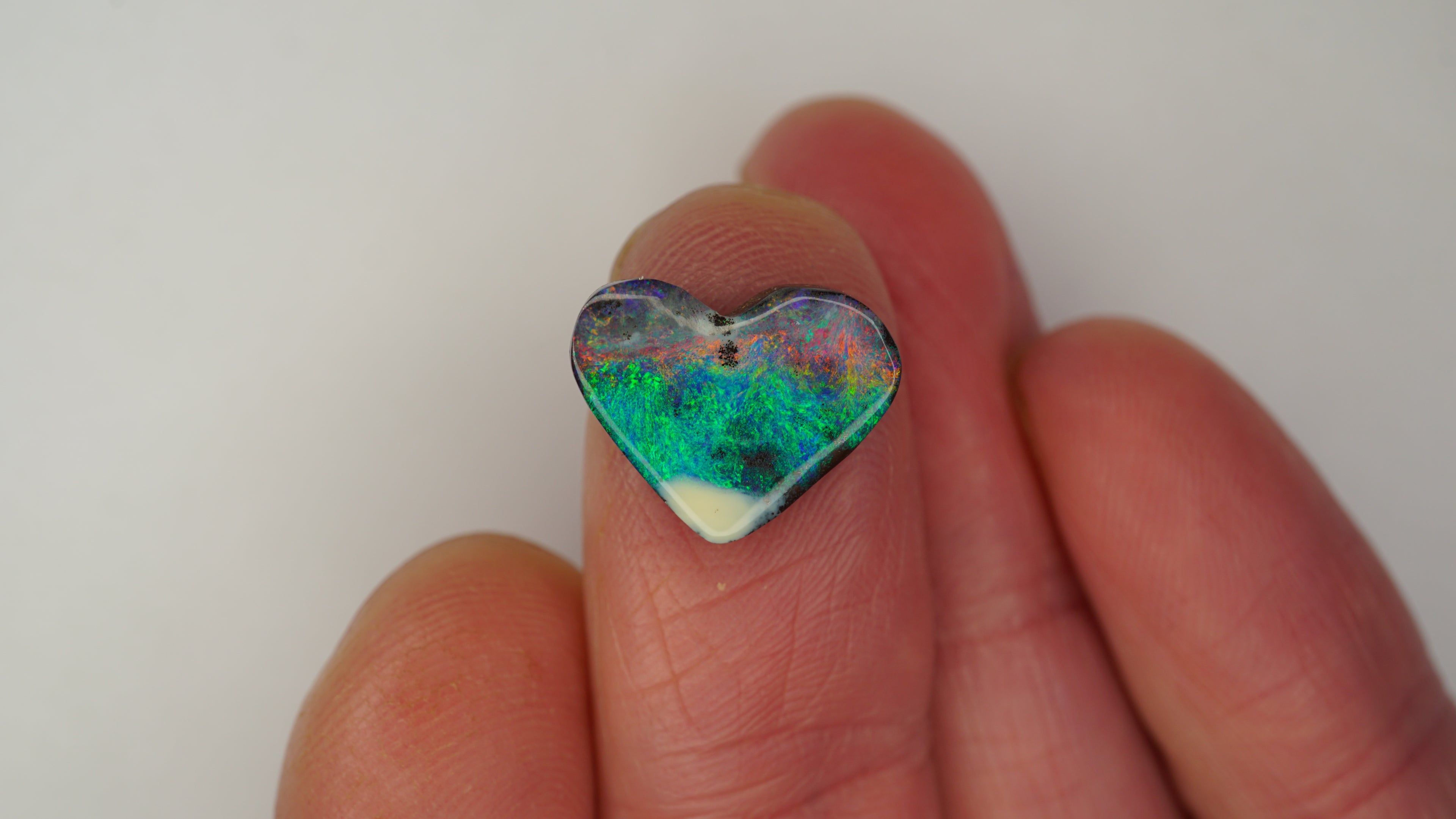5.1ct Heart-Shaped Boulder Opal - Multicolour Green-Dominant Fire