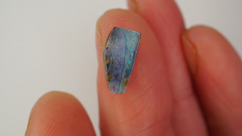 2.5 ct Trapezium Purple Boulder Opal - Aqua, Green & Purple Colour Bands