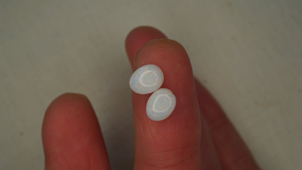 Frostlight - High Dome Matched White Opal Pair with Subtle Pastel Fire