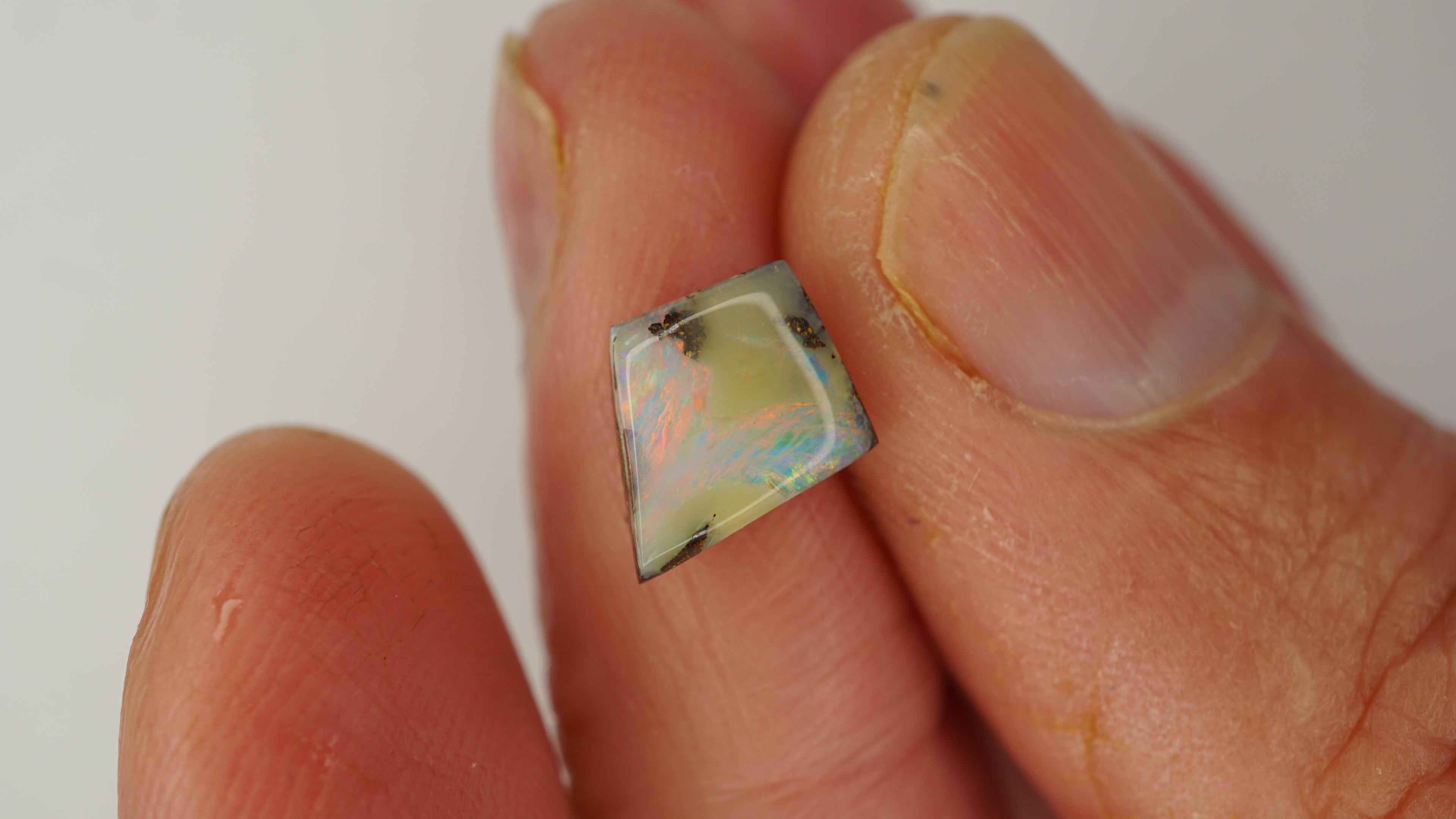 Solar Kite Boulder Opal - Light Brown Kite Shape with Crimson & Blue Play