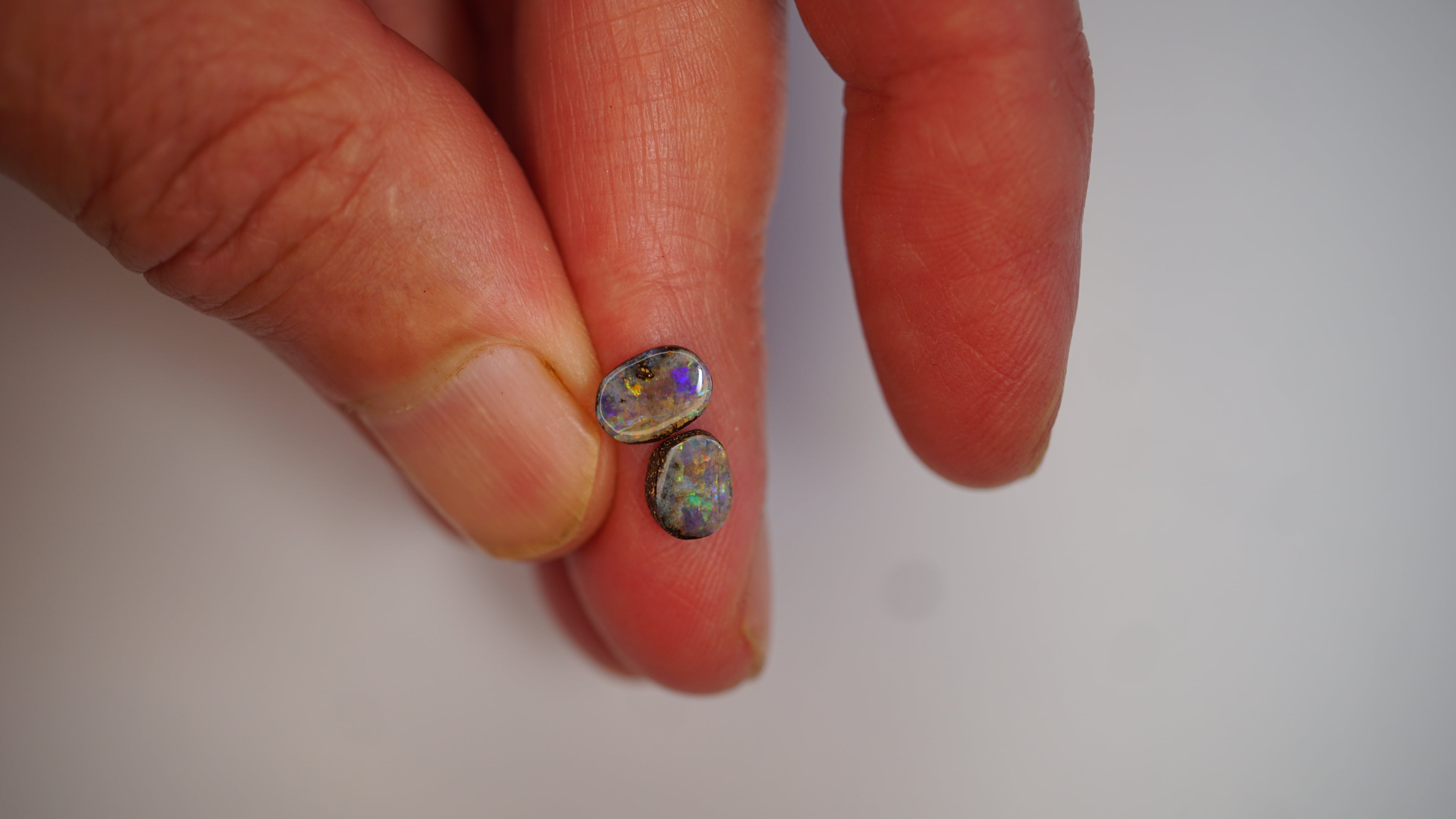 1.9 ct Matched Black Boulder Opal Pair - Teal & Green Flash