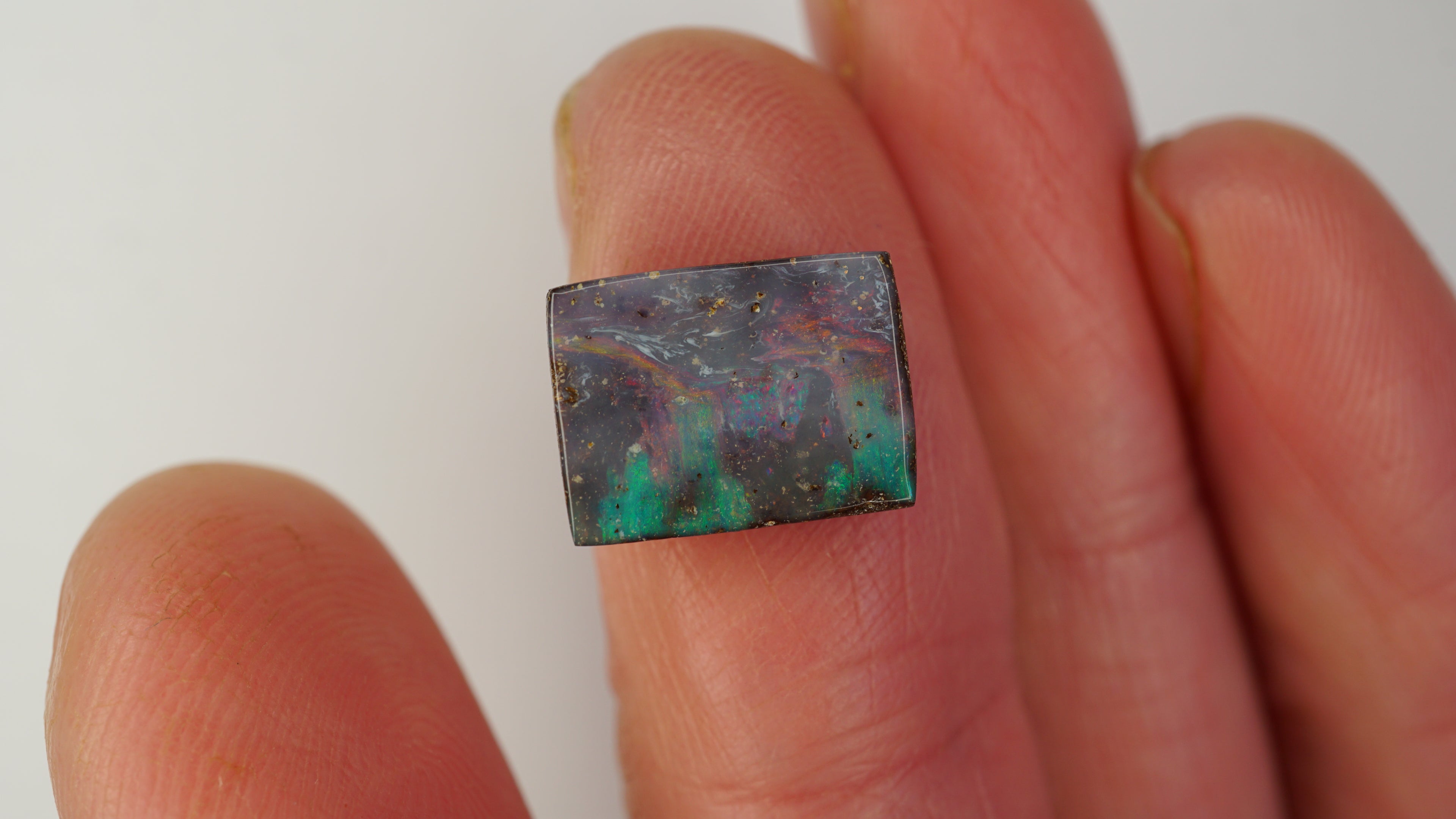 4.0 ct Rectangular Boulder Opal - Layered Structure with Crimson & Green Colour