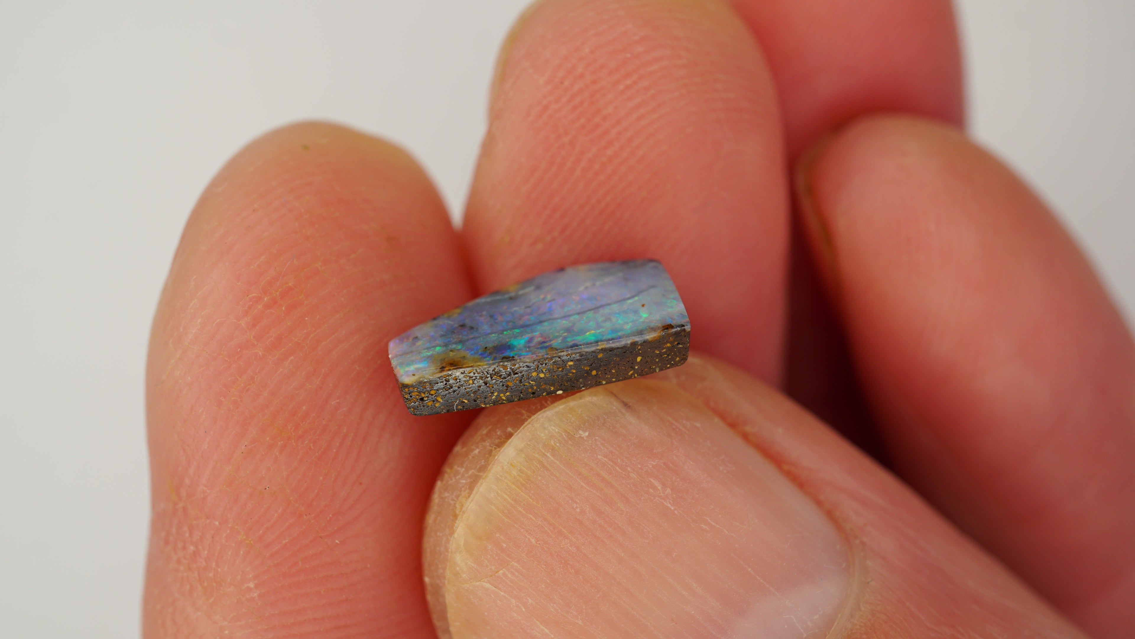 2.5 ct Trapezium Purple Boulder Opal - Aqua, Green & Purple Colour Bands