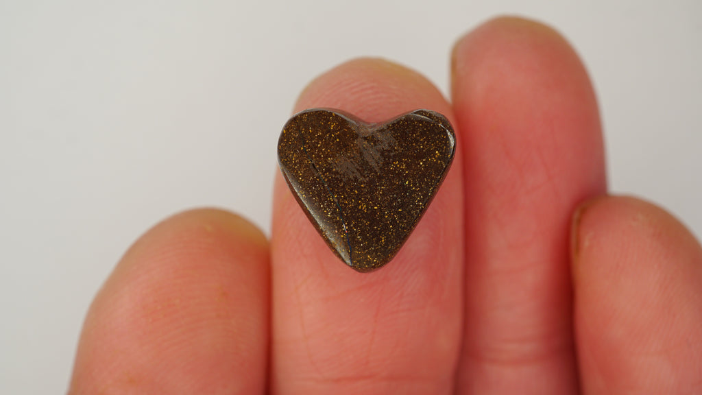 7.5ct Heart-Shaped Boulder Opal - Green Broad Flash with Blue Undertones