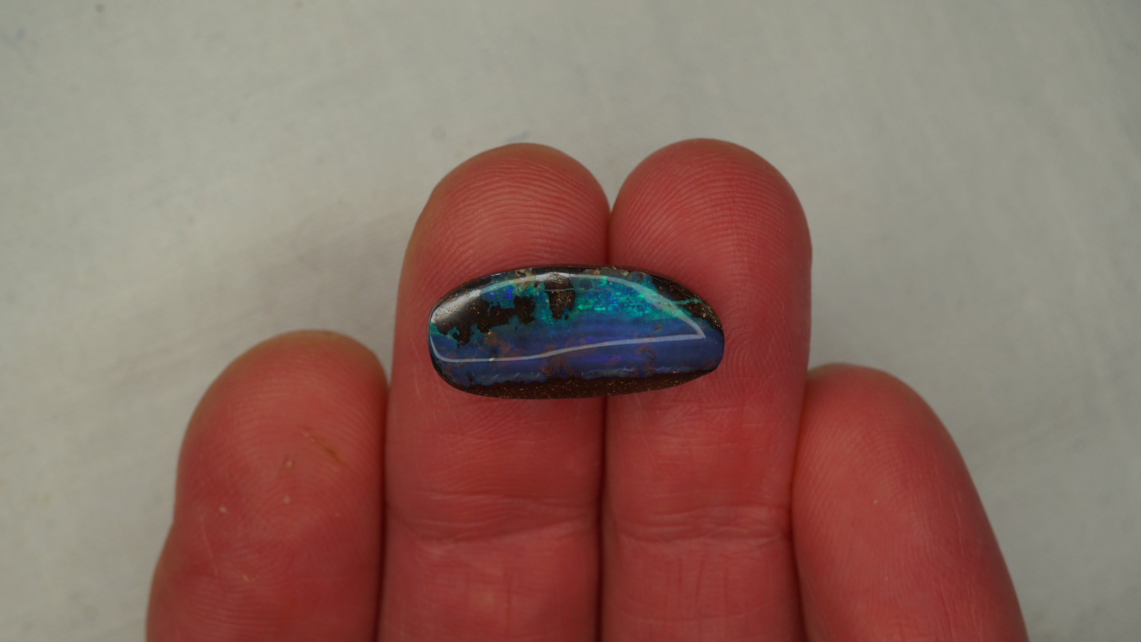 9.1ct Boulder Opal - Aqua & Steel Blue Play on Medium-Deep Blue Host Body Tone