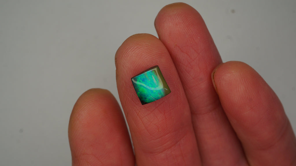 2.3 ct Rectangular Boulder Opal - Green & Blue Flash Play