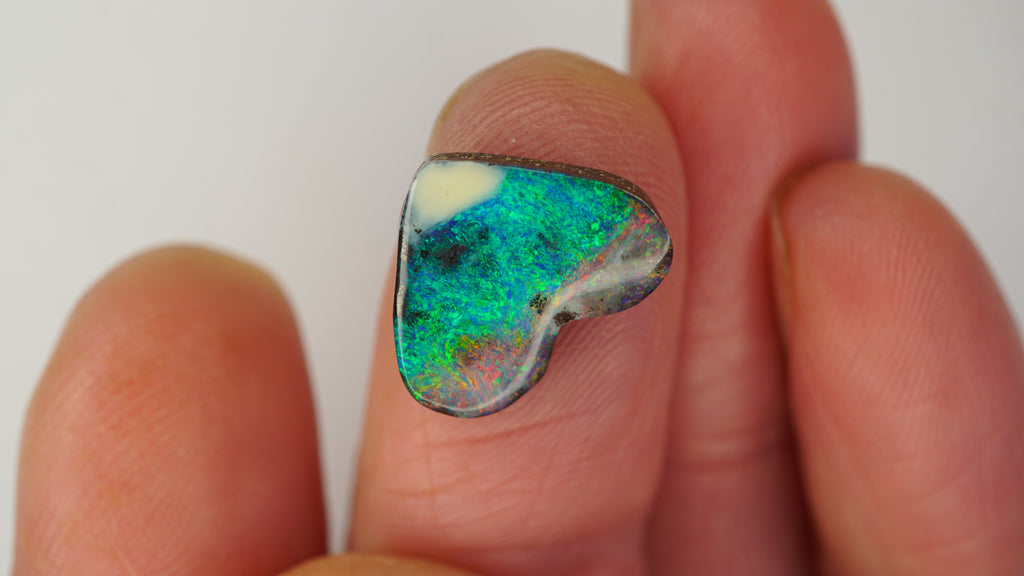 5.1ct Heart-Shaped Boulder Opal - Multicolour Green-Dominant Fire