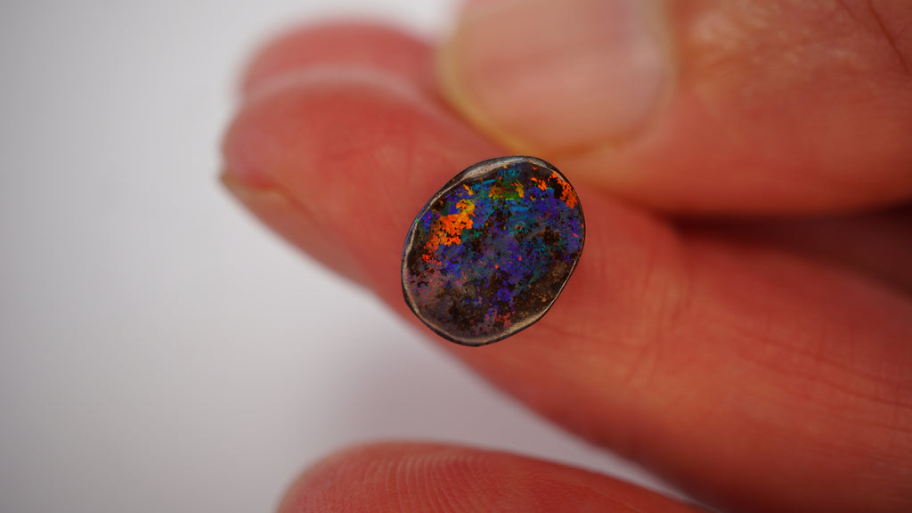 4.3ct Boulder Opal - Green & Blue Play Through Ironstone Matrix with Directional Neon Blue, Orange & Red