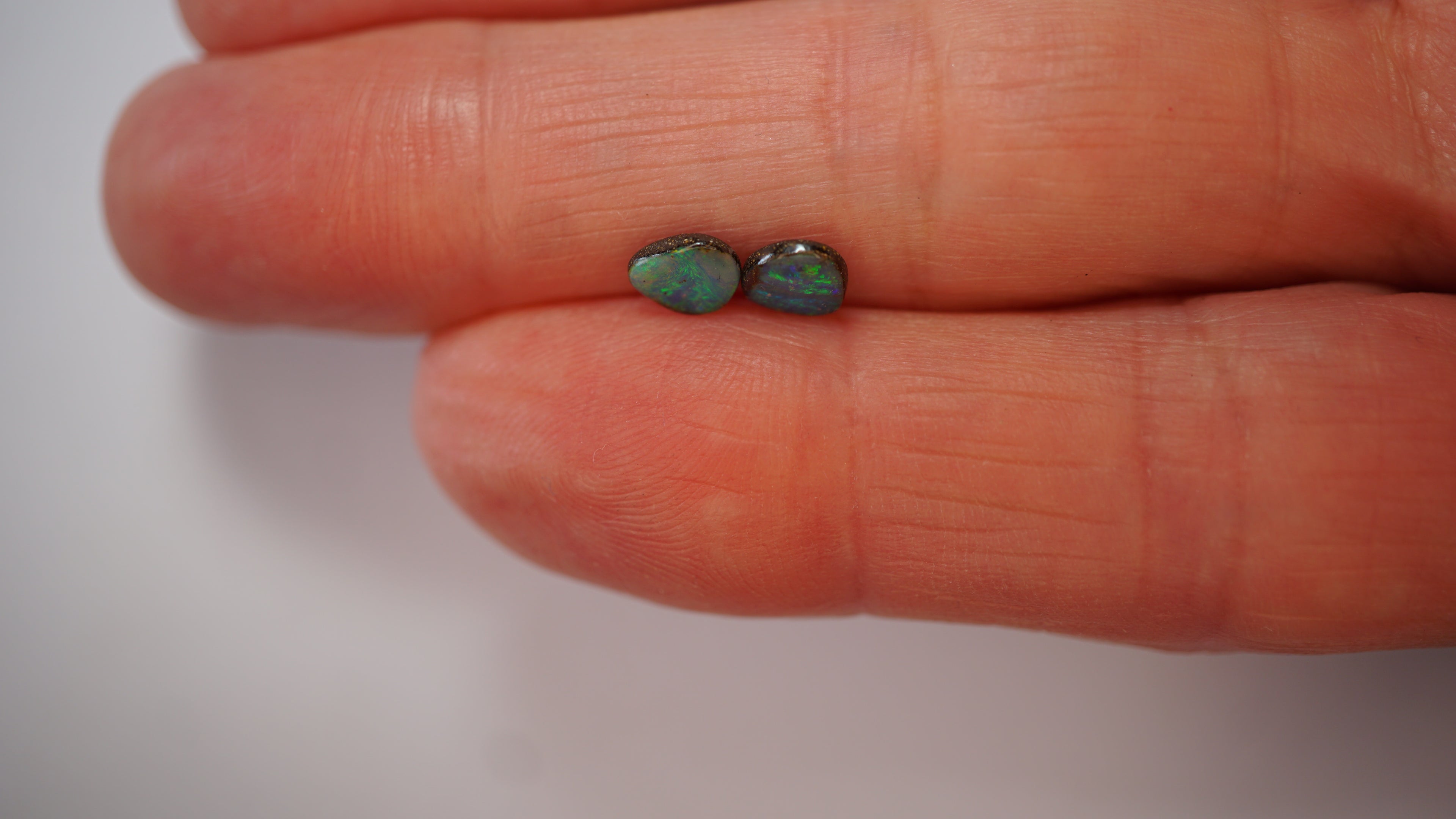 1.0ct Matched Boulder Opal Pair - Bright Green Pinfire