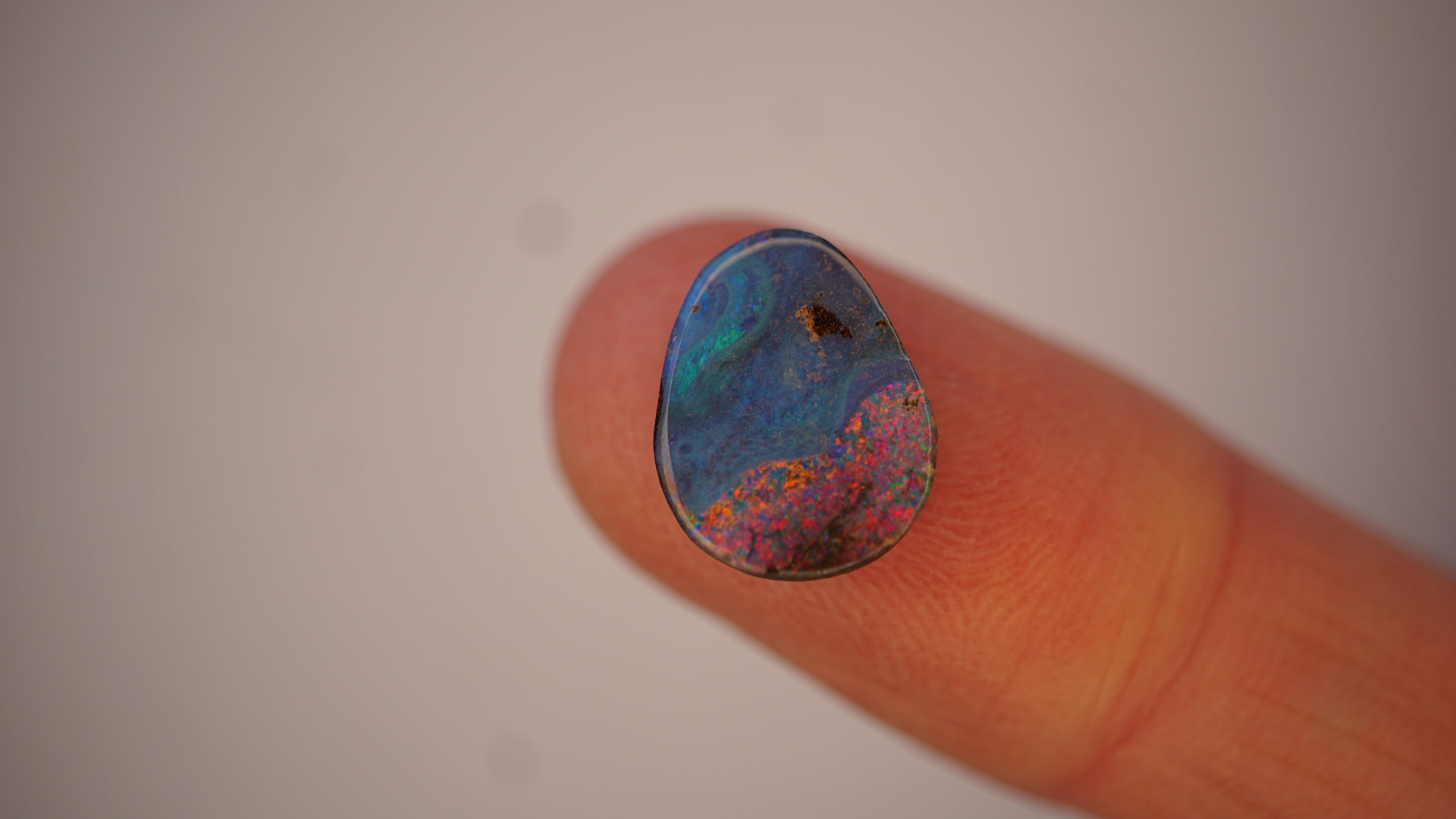 4.7ct Boulder Opal - Broad Bands of Pink & Green Pinfire on Blue Host Body Tone