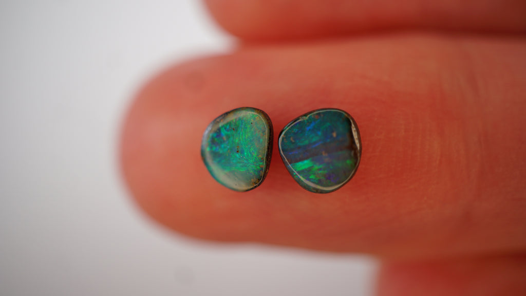 1.0ct Matched Boulder Opal Pair - Bright Green Pinfire