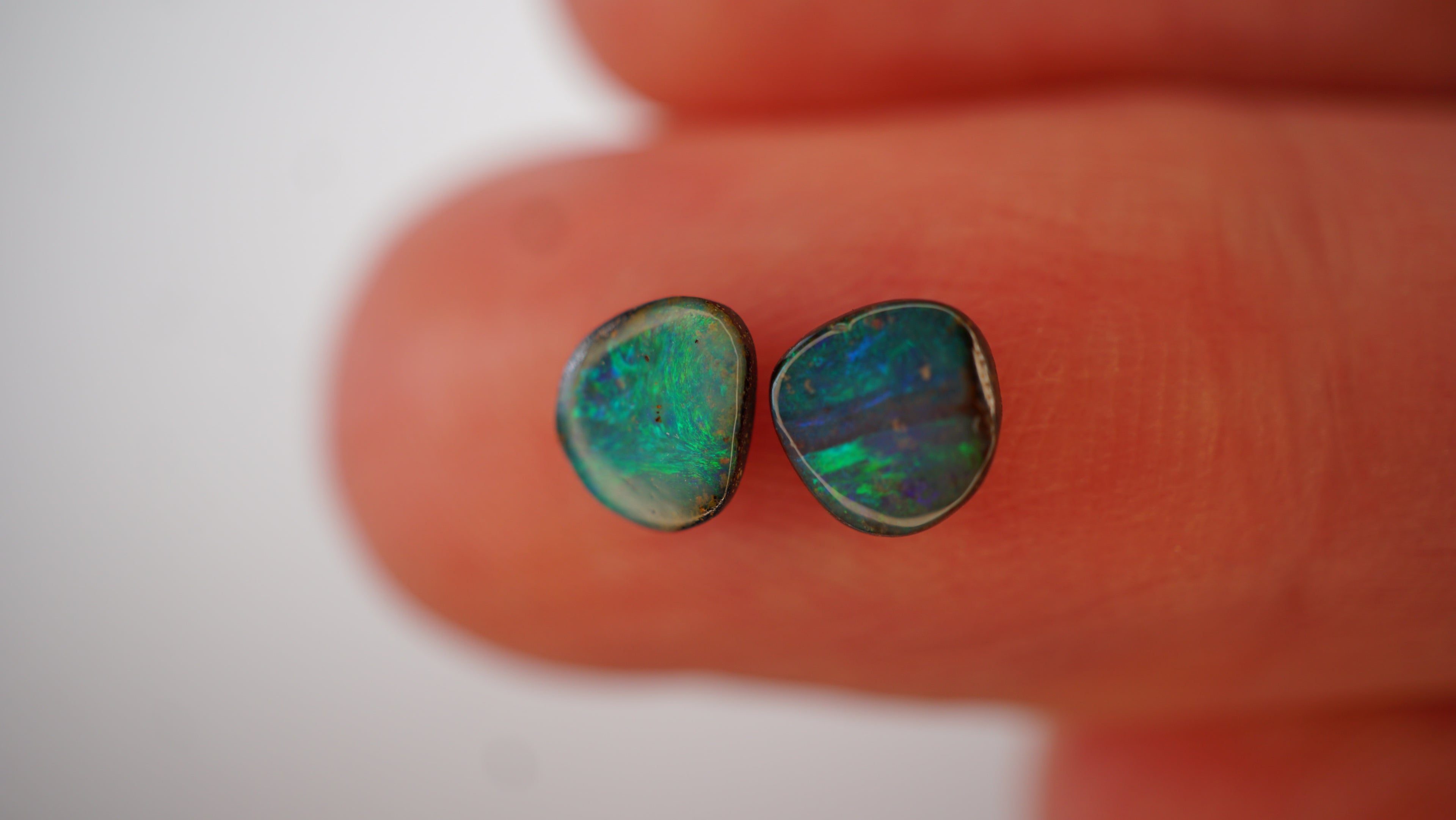 1.0ct Matched Boulder Opal Pair - Bright Green Pinfire