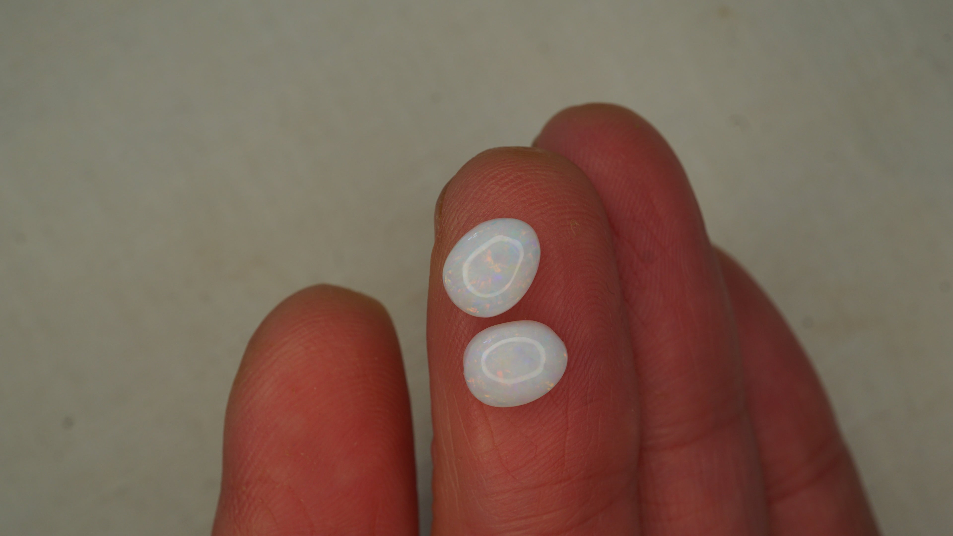 2.6ct Matched White Opal Pair - Soft Pastel Fire