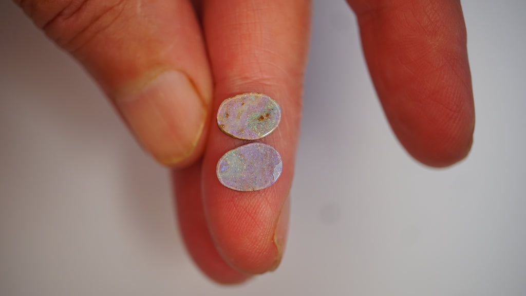 2.75ct Matched Boulder Opal Pair - Green & Magenta Pinfire on Pale Purple Host Body Tone