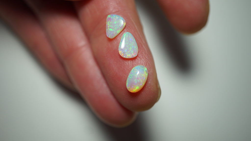 2.75ct Crystal Boulder Opal Trio - Green & Gold Pinfire with Red Highlights