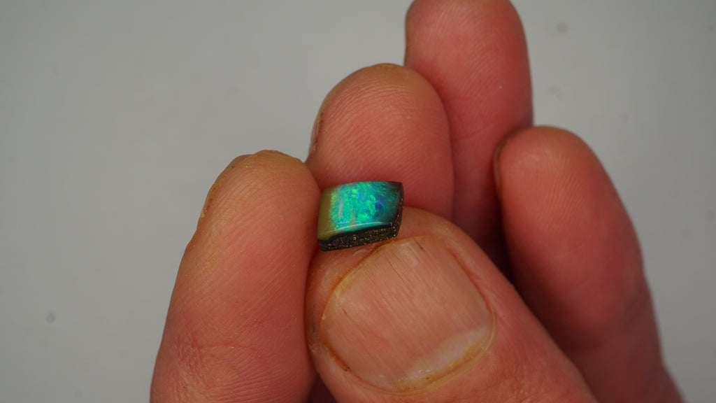 2.3 ct Rectangular Boulder Opal - Green & Blue Flash Play
