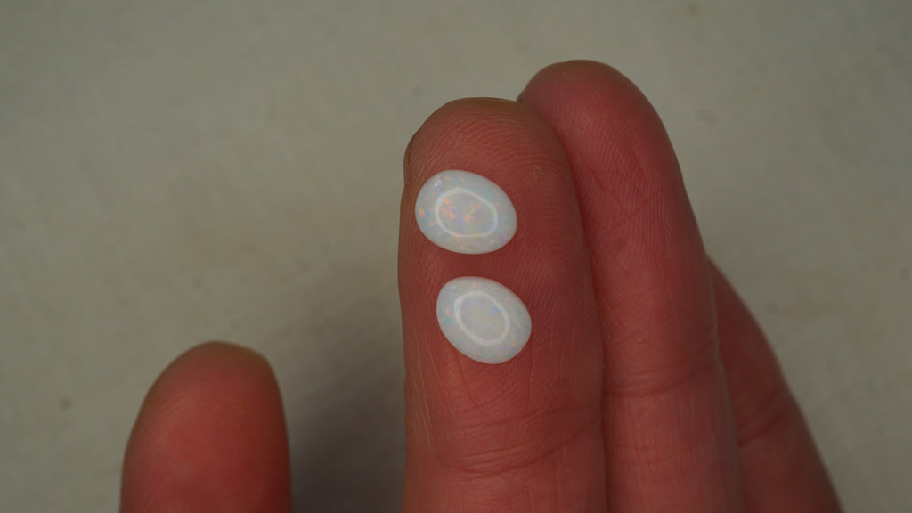 2.6ct Matched White Opal Pair - Soft Pastel Fire