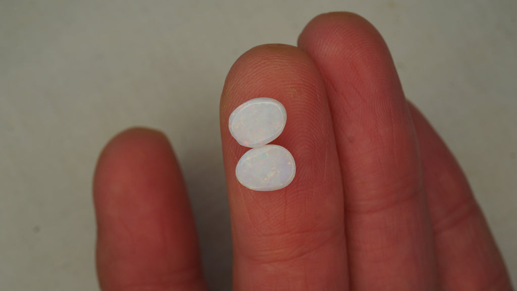 2.6ct Matched White Opal Pair - Soft Pastel Fire